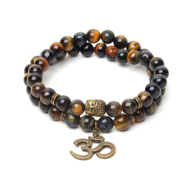 Natural tiger eye stone shop om buddha bracelet